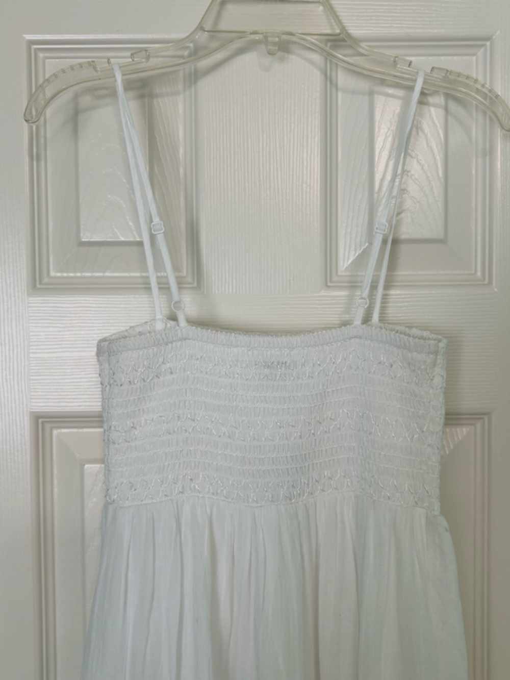 American Eagle White Sundress Shirred Top Spaghetti Straps 3 Tier Midi Skirt NEW - Picture 8 of 14